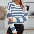 thumbnail image 2 of UJNDER Automne Hiver Décontracté Mode Chandail à Rayures à Blocs de Couleur pour Femmes Tenue Confortable Bleu m, 2 of 8