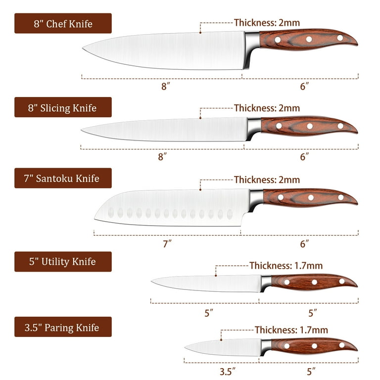 TINANA Kitchen Knife Set 5 pcs Ultra-Sharp Stainless Steel Chef