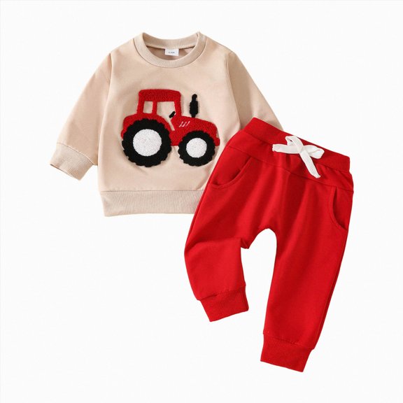mgoYE 18 Month Boy Clothes Pocket Trousers Cartoon Baby Boy Outfits Ribbed Sweatshirt Suit Fall Outfits
