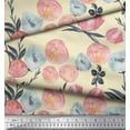 thumbnail image 2 of Soimoi Yellow Cotton Poplin Fabric Leaves & Peach Floral Watercolor Printed Craft Fabric by The Yard 56 Inch Wide, 2 of 3