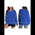 thumbnail image 3 of Sudadera Informal de Cuello Redondo para Mujer, de Larga, Holgada, , con Costuras en Contraste, para Otoño. Azul XL, 3 of 8
