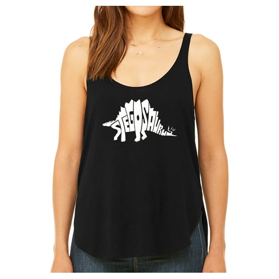 LA Pop Art Women's Premium Word Art Flowy Tank Top - STEGOSAURUS