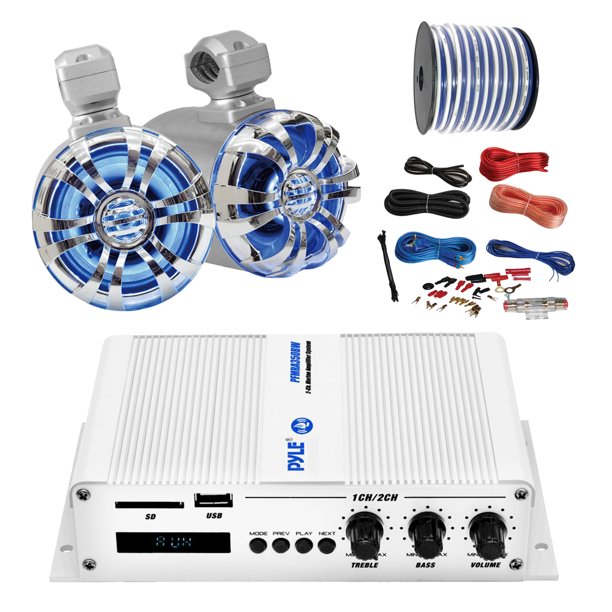 Pyle Marine PFMRA350BW 2Channel Bluetooth White Amplifier, Pyle 6.5