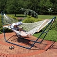 thumbnail image 5 of Sunnydaze Outdoor 2-Person Double Polyester Rope Hammock with Wood Spreader Bar and Matte Blue Steel Multi-Use Stand, 5 of 5