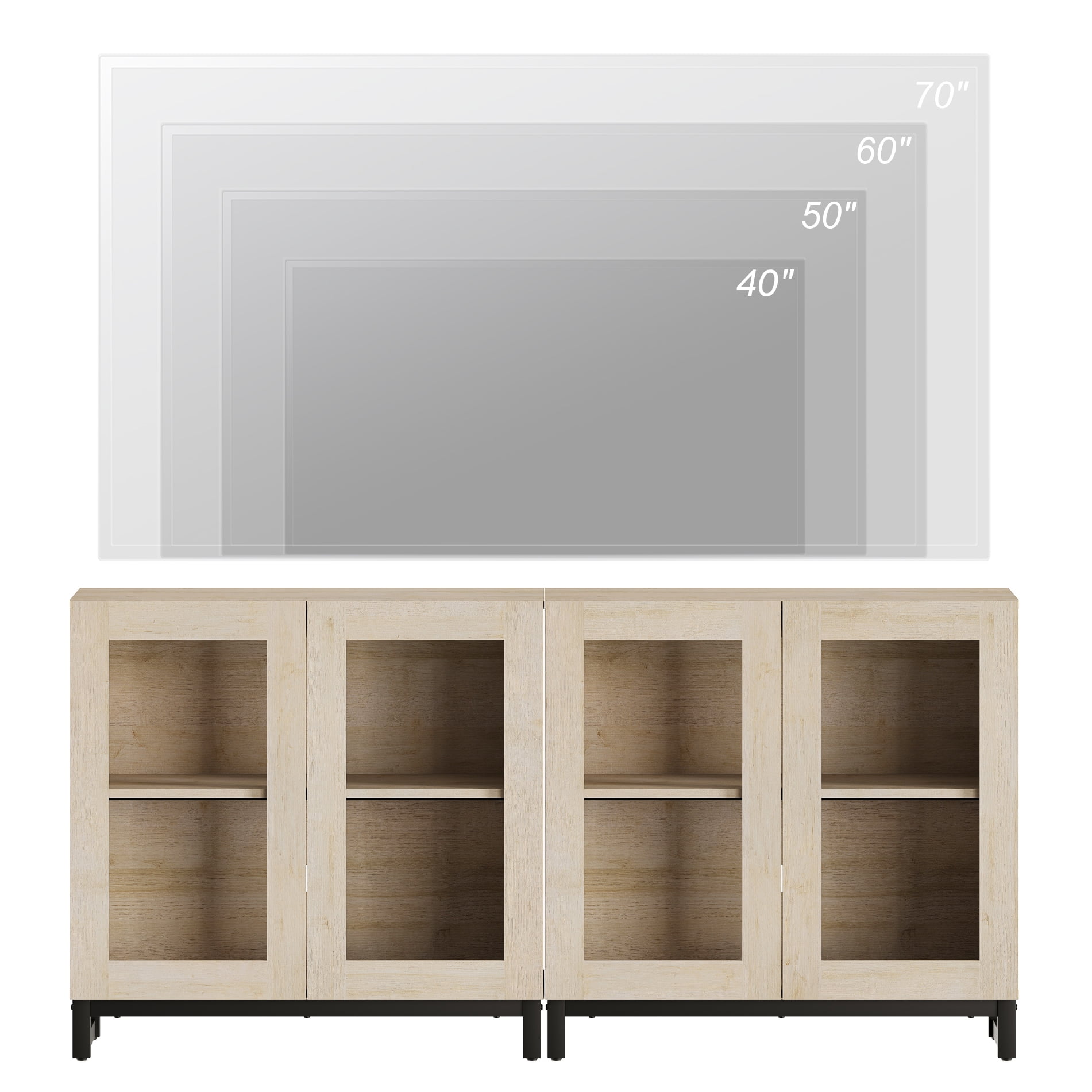 WAMPAT 63 Inch TV Stand with Glass Doors for 32-70 inch TVs, Modern Entertainment Center TV Console with Adjustable Shelves for Living Room, Bedroom,Beige