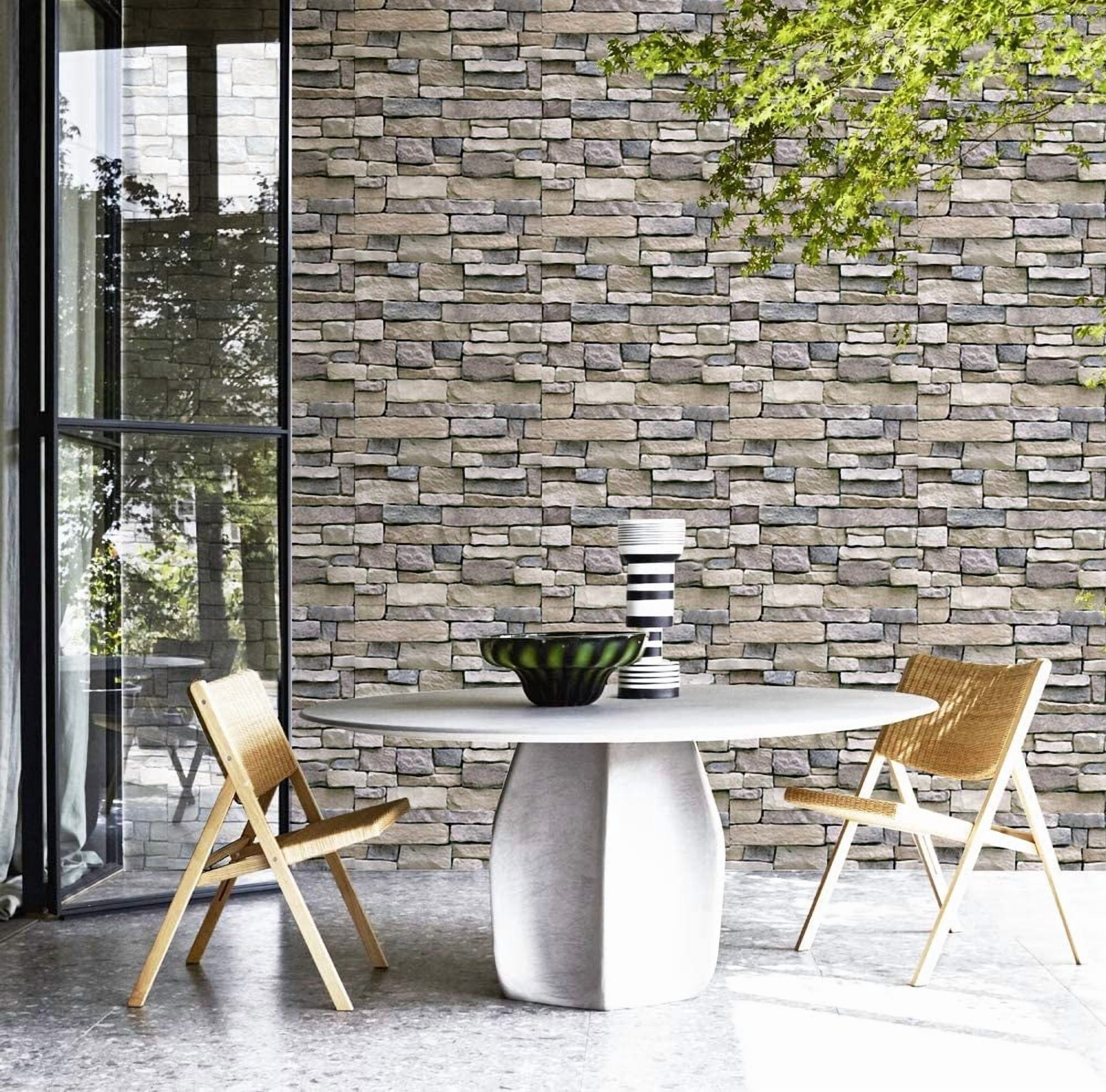 BSHAPPLUS® 17.7in x 33ft wallpaper,Stone Peel and Stick Wallpaper,Brick Self Adhesive Removable Wallpaper,Contact Paper for Bathroom Kitchen Walls,48.7 sq. ft.