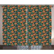 Renaissance Curtains 2 Panels Set, Vibrant Baroque Blossoms over Geometric Diagonal Royal Romantic, Window Drapes for Living Room Bedroom, 108W X 90L Inches, Orange Turquoise Navy Blue, by Ambesonne