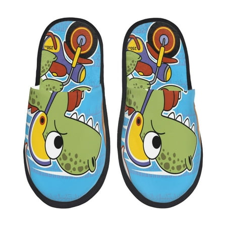 Balery Dinosaur Riding a Motorcycle Slient Indoor Furry Fleece Comfort House Shoes Soft Non-Slip Home Shoes Cotton slippers House Slippers-- Large