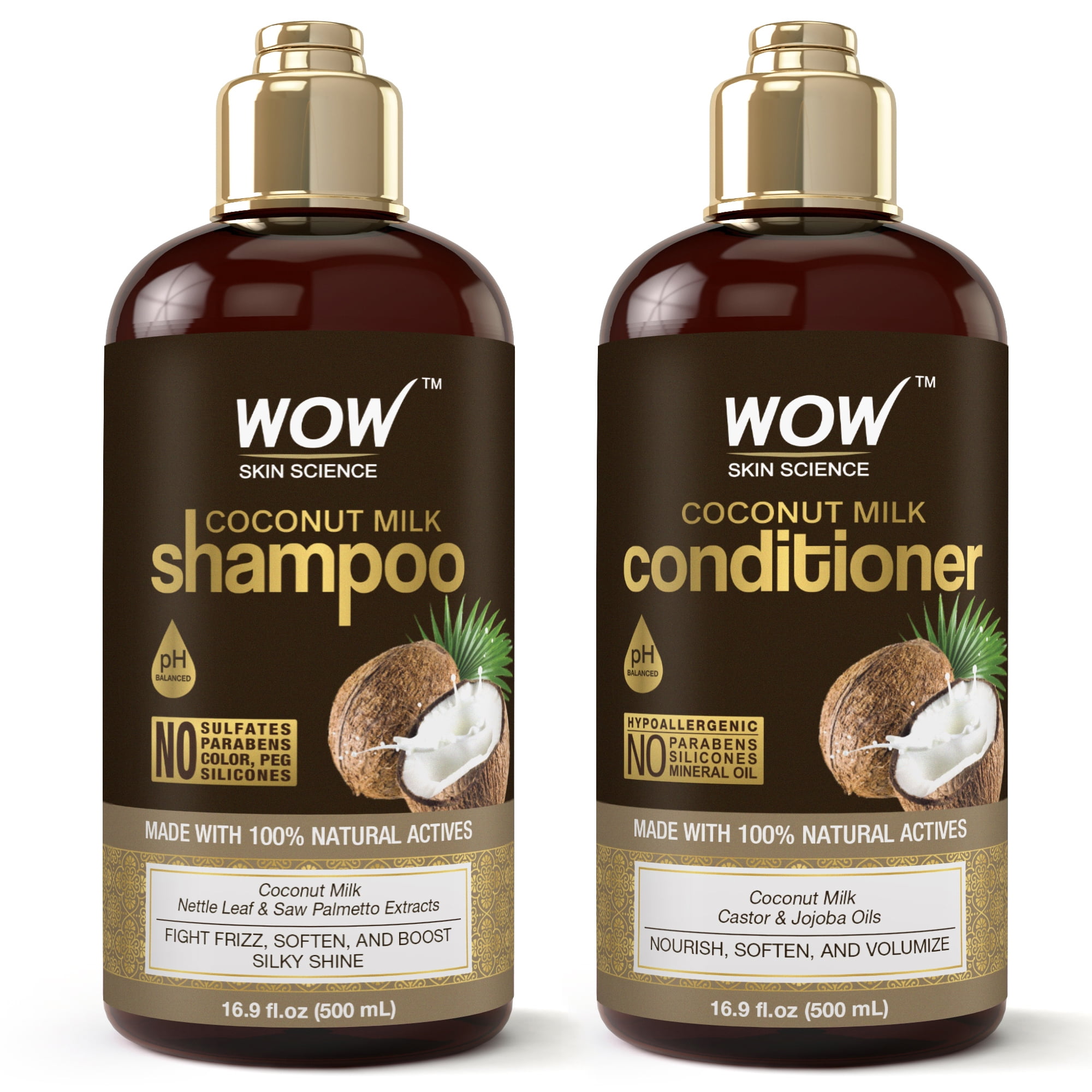 WOW Skin Science Coconut Milk Shampoo and Conditioner Set, Slow Down Hair  Loss, Essential Vitamins For Faster Hair Growth For Men & Women. Paraben,  Salt, Sulfate Free, 2 x  Fl Oz