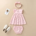 thumbnail image 4 of AURIGATE Toddler Baby Girl Dress Toddler Kids Girls Summer Flowers Print Pattern Outfit Bow Headwear Three-piece, 4 of 5