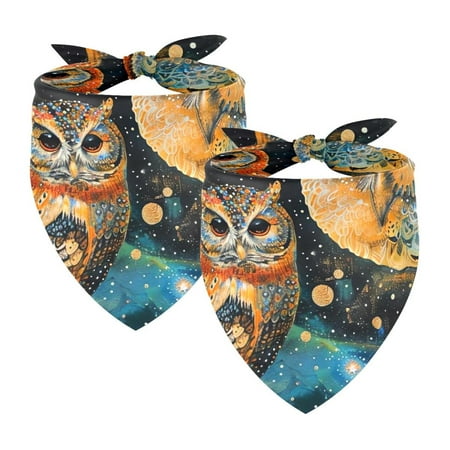 PhooArto Owls Galasy Space Dog Bandanas 2 Pack Soft Washable Pet Scarf Triangle for Large Dogs Puppies and Cats