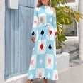 thumbnail image 4 of Heart Poker Dress High Neck Blue And White Plaid Print Beach Dresses Long Sleeve Long Maxi Dress Party Vestidos, 4 of 5