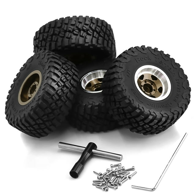 Graflsoa Ensemble de 4 Pneus en Caoutchouc 57mm avec Moyeux de Roue Hexagonaux 7mm (Finition Bronze) pour Modèles RC