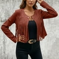 thumbnail image 2 of Jacket for Women Fall Solid Suede Fringe Button Open Front Cardigan Slim Fit Cropped Trendy Outwears 2025 Red, 2 of 5