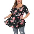 thumbnail image 2 of Gvmfive Women's Henley Neck Short Sleeve Floral Blouse Shirts Tops Plus Size, 2 of 7