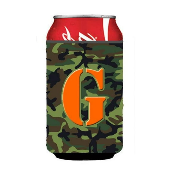 Letter G Initial Monogram - Camo Green Can Or Bottle  Hugger