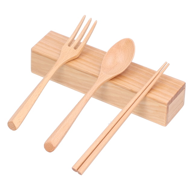 4 unids/set palillos cuchara tenedor caja de madera vajilla reutilizable portátil para el hogar Hotel