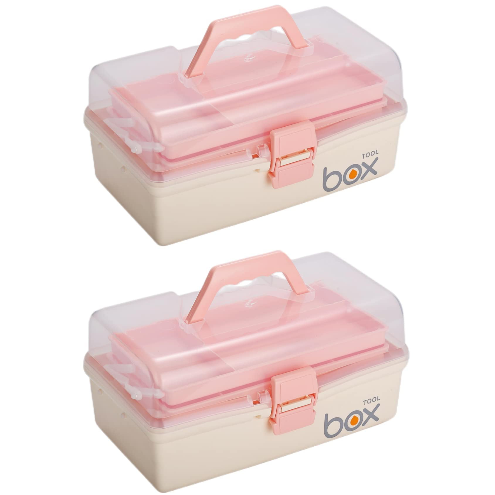 Qunclay 2 Pcs 3 Layers Plastic Portable Storage Box Multipurpose Organizer  and Storage Case for Art Craft and Cosmetic, Handled Folding Tool Box for