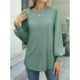 thumbnail image 5 of Long Sleeve Eyelet Tops for Women 2025 Spring Fall Crew Neck Shirts Casual Loose Blouse Trend Outfits Clothes Green XL, 5 of 9