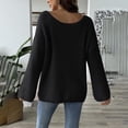 thumbnail image 4 of 2024 Fall Winter Women'S Sweater Loose Sexy Off Shoulder Flared Sleeve With Floral Embroidered Ribbed Knit Sweaters Pullover Jumper Tops Black L, 4 of 4