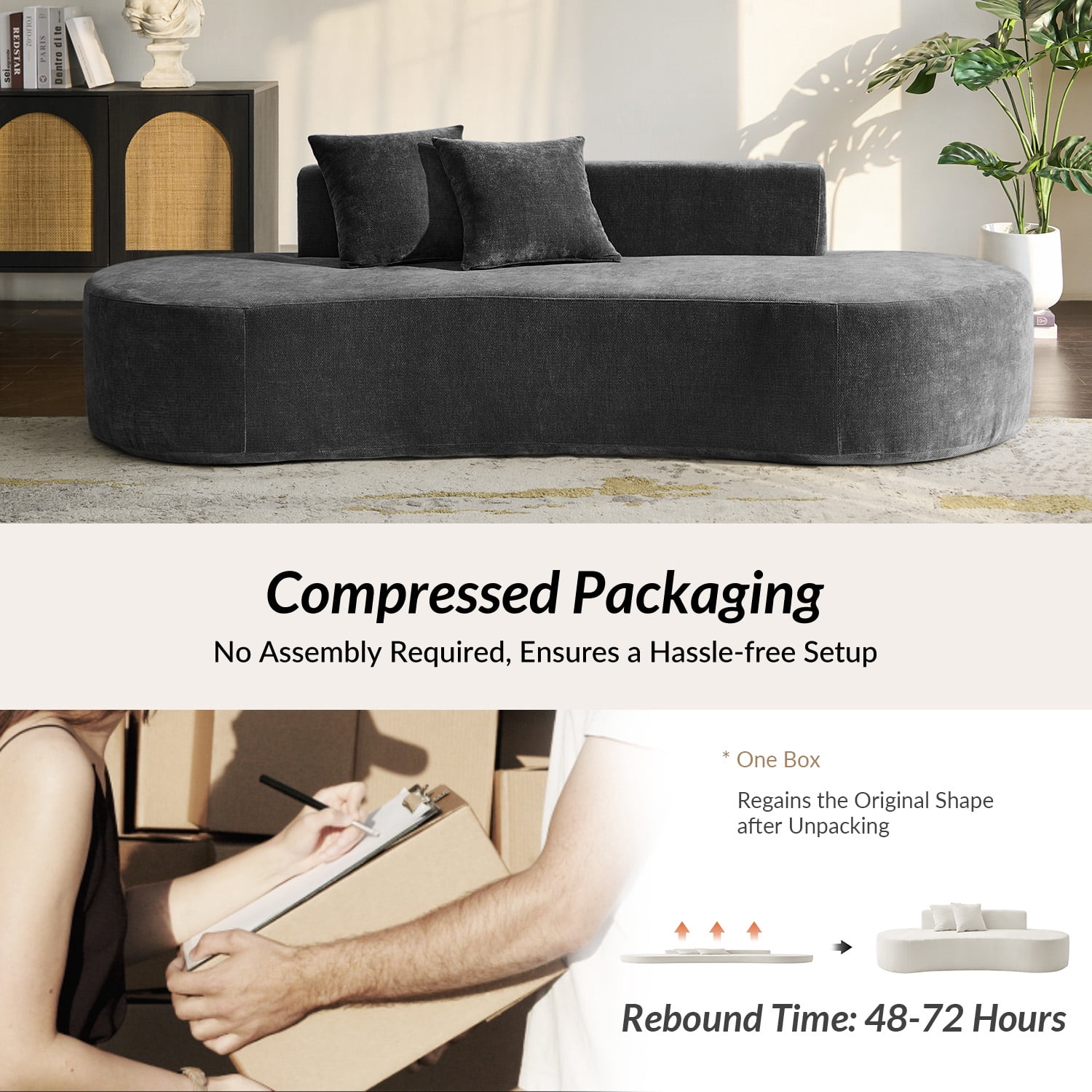 Tina's Home Modern Minimalist 3-Seater Chocolate Sofa for Adult Living Room Couch with Curved Design No Assembly Required