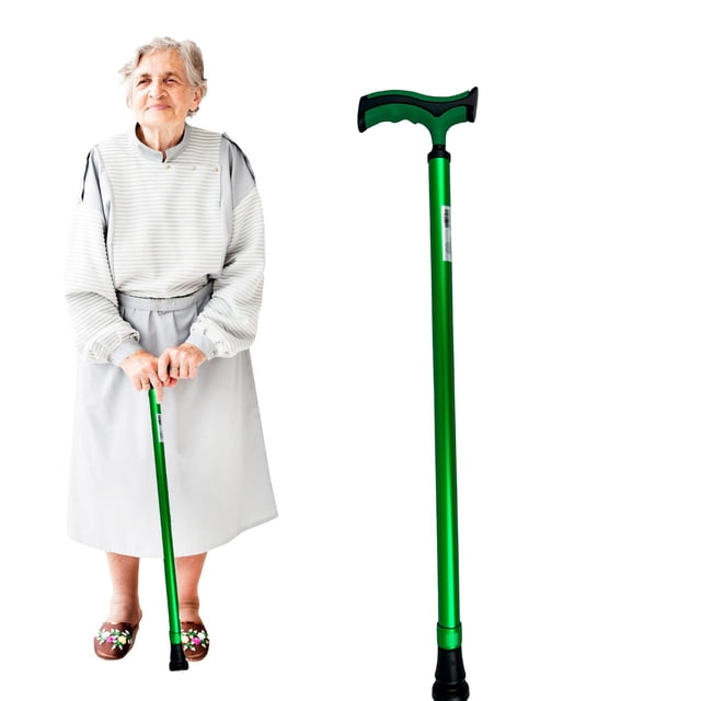 Bastón Mango Alemán TPR y Regatón Antideslizante | Ajustable en 10 Niveles (73-96 cm) | Aluminio Liviano y Resistente | Diseño Ergonómico para Máxima Comodidad | 4 Colores Disponibles (VERDE)