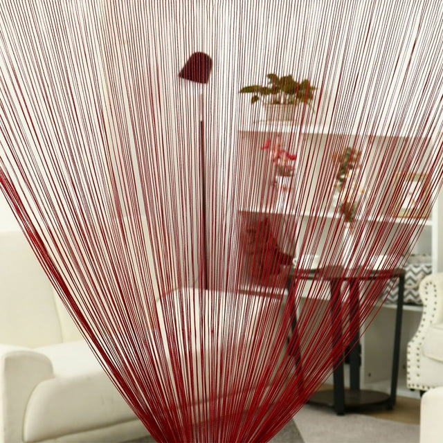 PiccoCasa 1 Panel Door String Curtain Fringe Panel, 39"x79" Dark Red