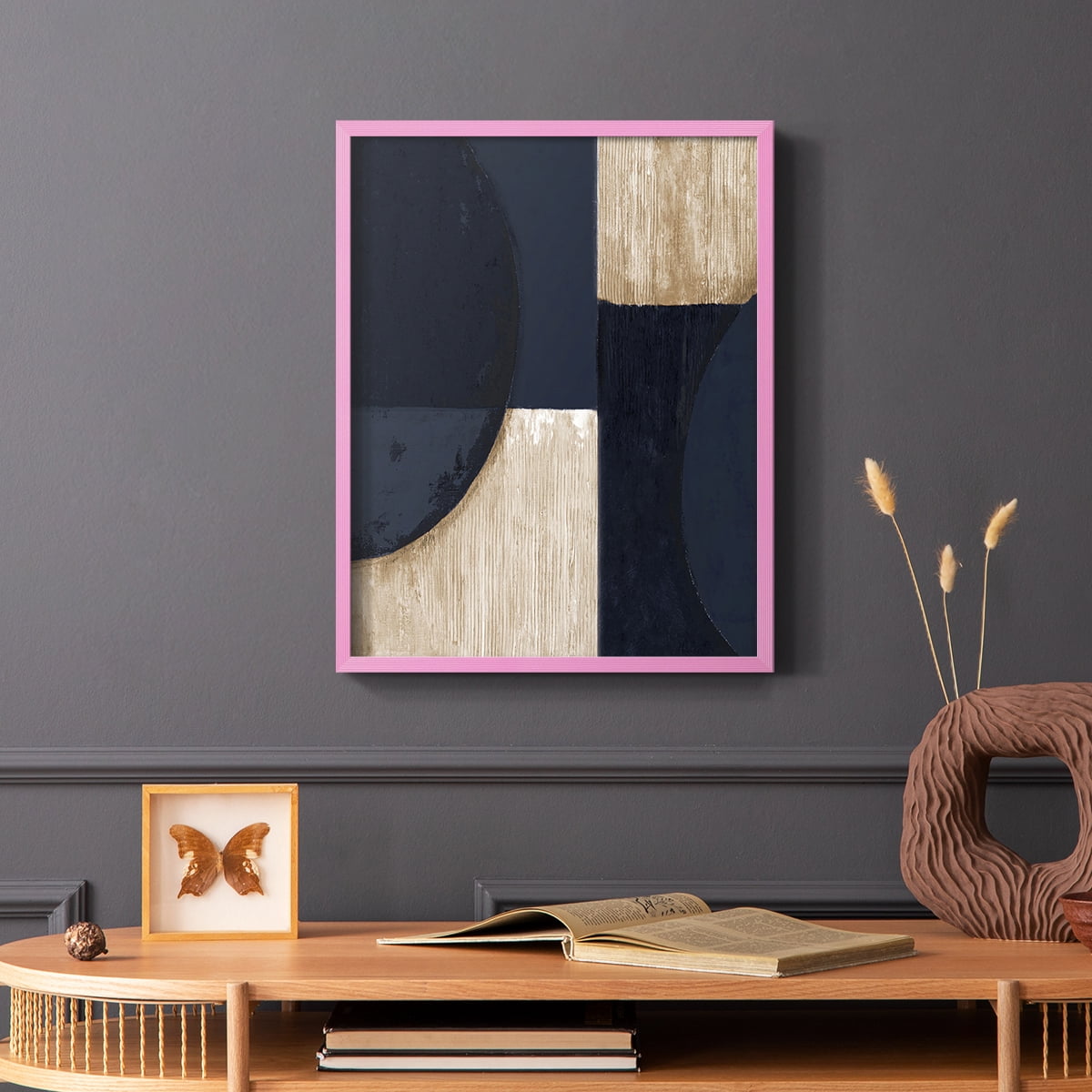 Navy Reflections in Pink Solid Wood 11 x 14 Framed Print