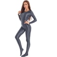 thumbnail image 3 of TiaoBug Womens Oil Shiny Bodystocking Long Sleeve Full Body Jumpsuit Gymnastic Workout Leotard Bodysuit Dark Grey XL, 3 of 7