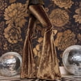 thumbnail image 6 of Women's Velvet Flare Pants, Solid Color High Waist Stretchy Bell Bottom Pants, Retro Glam Trousers for Evening or Holiday Events, Gold - S, 6 of 7