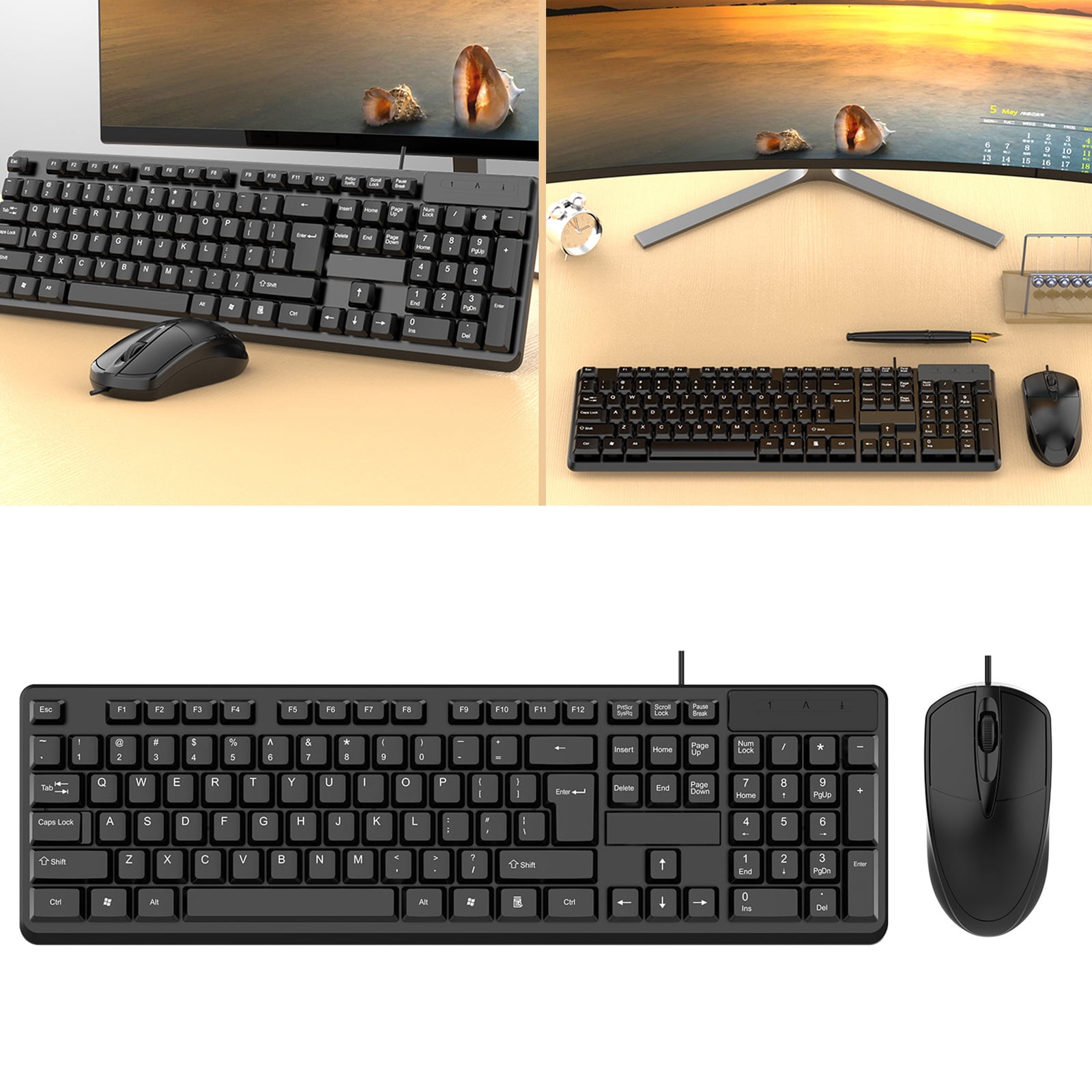 Gaming Keyboard and Combo USB Corded Full Size Mechanical Feeling Keyboard for Laptop Desktop