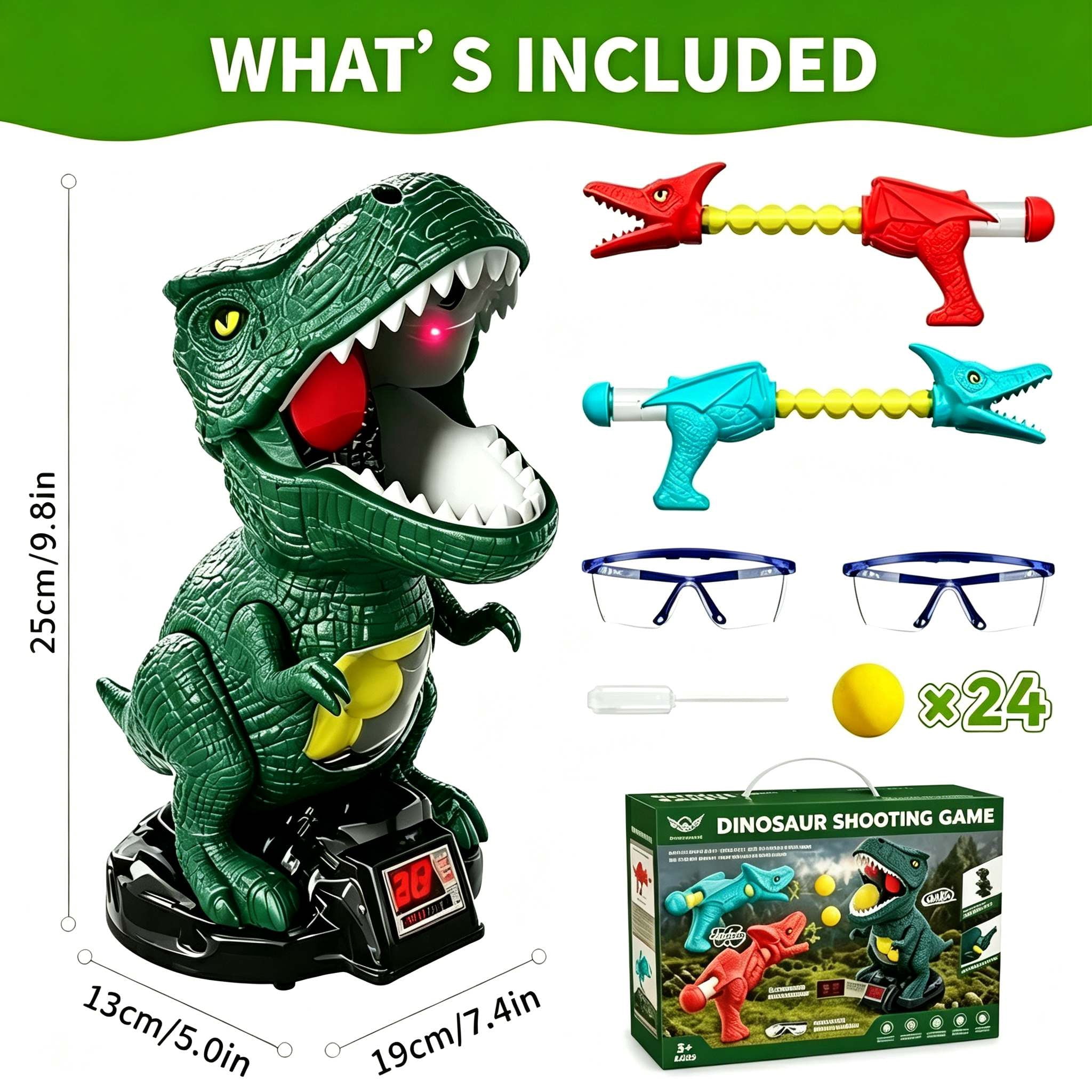 Tigozz Dinosaur Shooting Game with Electronic Scoring Target and Mist Spray, Outdoor Indoor Toys with 2 Air Pump Guns for Boys Girls Age 3-8