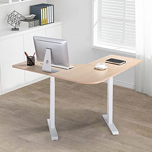UNICOO® L Shaped Dual Motor Electric Height Adjustable Standing Desk, Computer Corner Desk, L Shaped Standing Desk, Standing Desk L Shape, Standing L Desk for Home Office (Light Oak)
