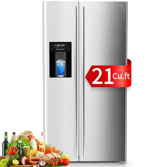 Auseo 21 Cu.ft. 36" Depth French Door Refrigerator with Ice & Water Dispenser, Auto Defrost, Gray Stainless Steel