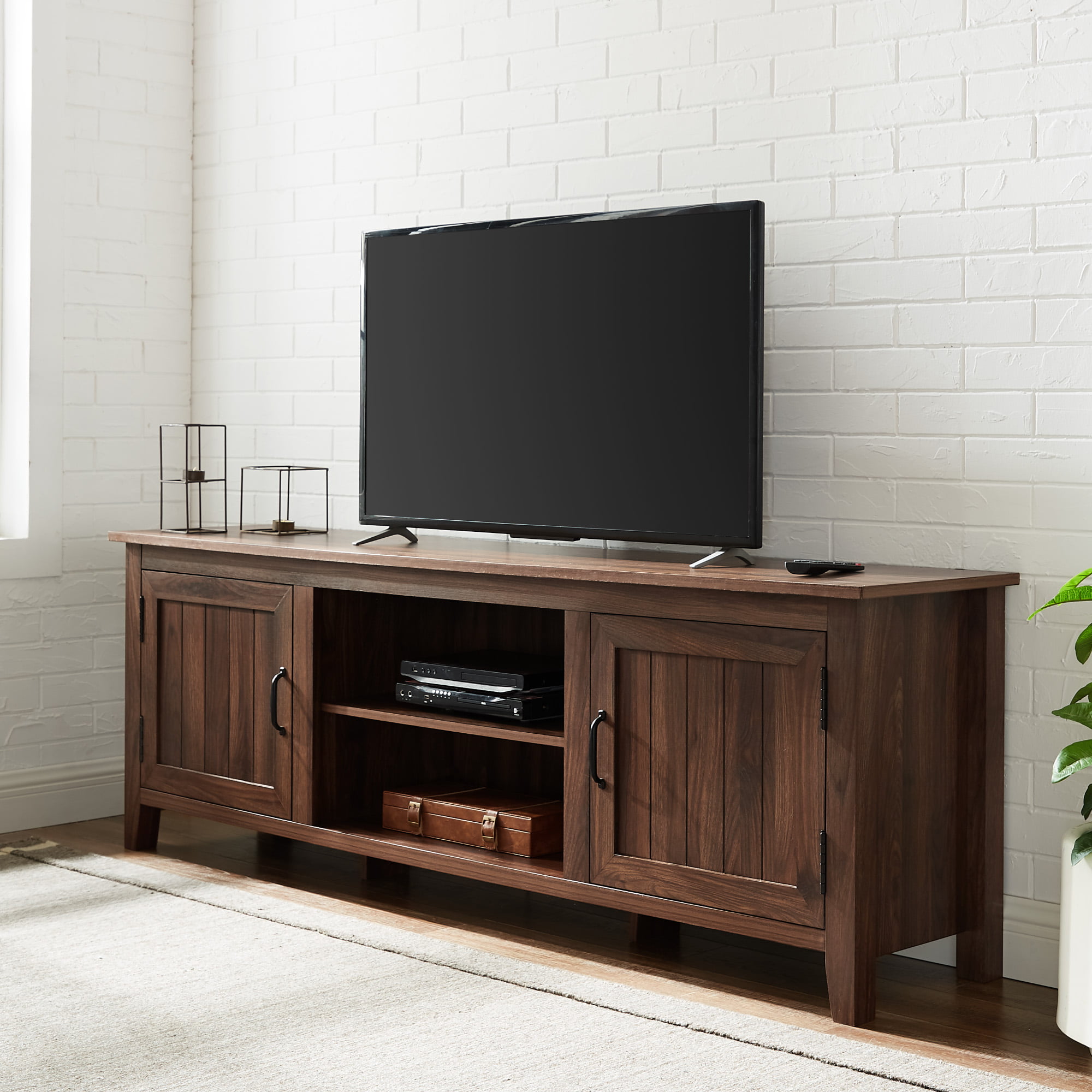 up to 50 inch TV Espresso Dark Brown Wood Finish Entertainment Cubby TV Stand 