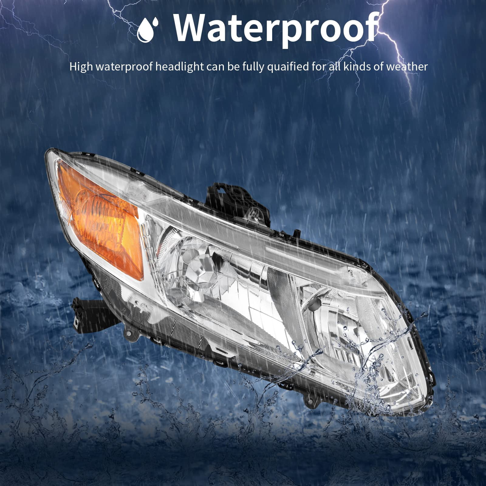 RVNI For 2012-2015 Honda Civic Sedan 4-Door 4Dr Chrome Headlights Amber Corner Lamps