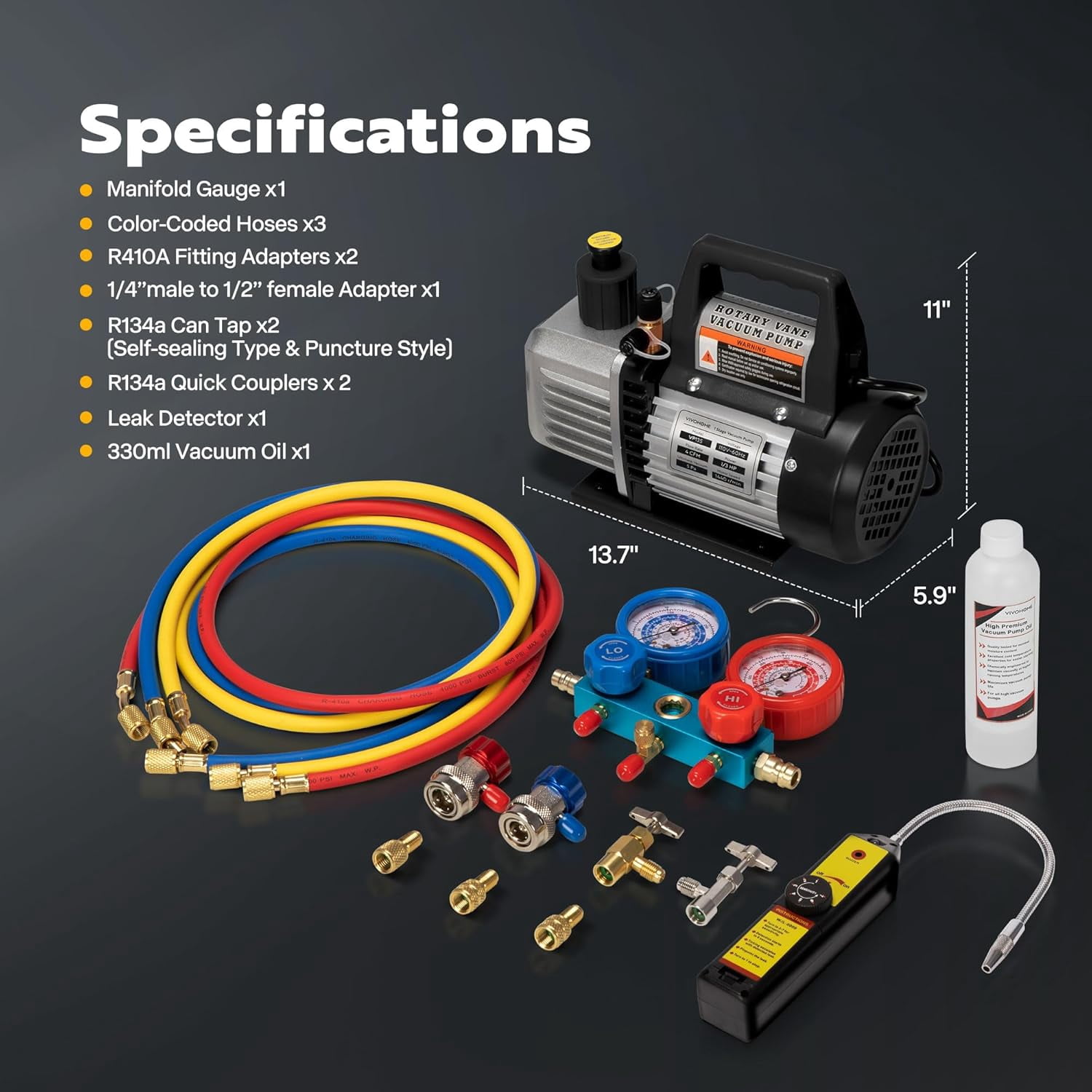 SPECSTAR 1/3 HP 4CFM Single Stage Rotary Vane Air Vacuum Pump Black