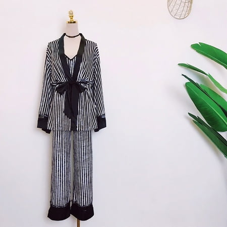 

QIPOPIQ Pajamas for Women Clearance Belt Striped Winter Home Wear Sexy Lace Three-Piece Suit M-XL Plus Size Sleepwear Reduced Price!