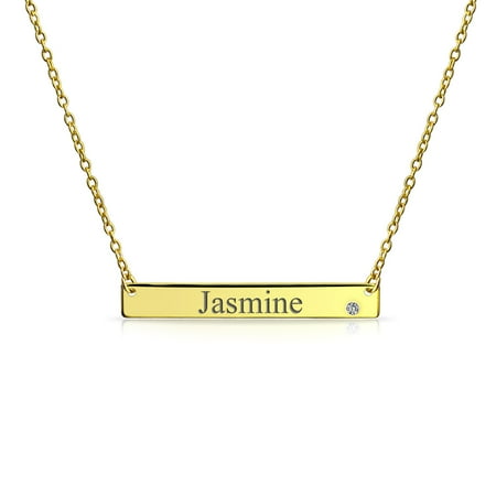 Sideways Bar Name Plate Engravable Pendant Crystal Necklace For Teen Women 14k Gold Plated Sterling Silver Canada - Name Plate Pendant Necklace Sideways Bar Name Plate Engravable Pendant Crystal Necklace For Teen Women 14k Gold Plated Sterling Silver Canada - Name Plate Pendant Necklace