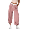 thumbnail image 2 of Plus Size Cargo Pants Women Low Waisted Parachute Pants Women's Solid Color Fashionable And Comfortable High Waisted Workwear Pants With 8 Pockets For Casual Wear Ndbuld Pink XL, 2 of 6