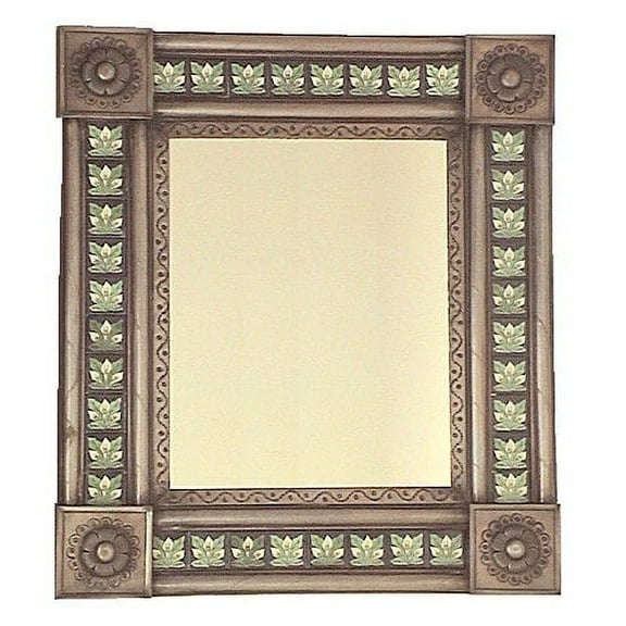 Post Small Brown Three-Lily Tile Mexican Mirror