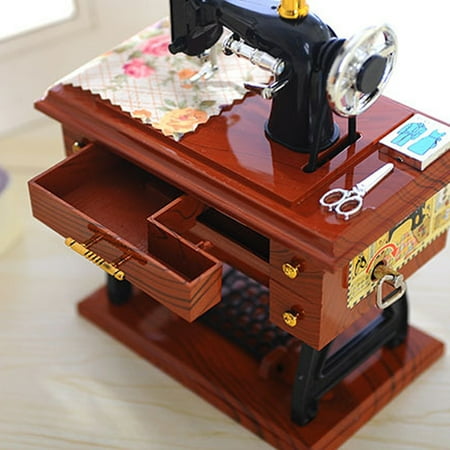 Iuhan Vintage Music Box Mini Sewing Machine Style Mechanical Birthday Gift Table Decor For Children Boys Girls