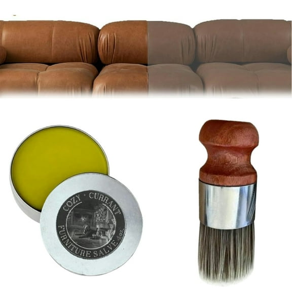 Wise Owl Furniture Salve for Leather, Leather Salve with Boar Bristle Brush, Furniture Collective Leather Salve & Brush