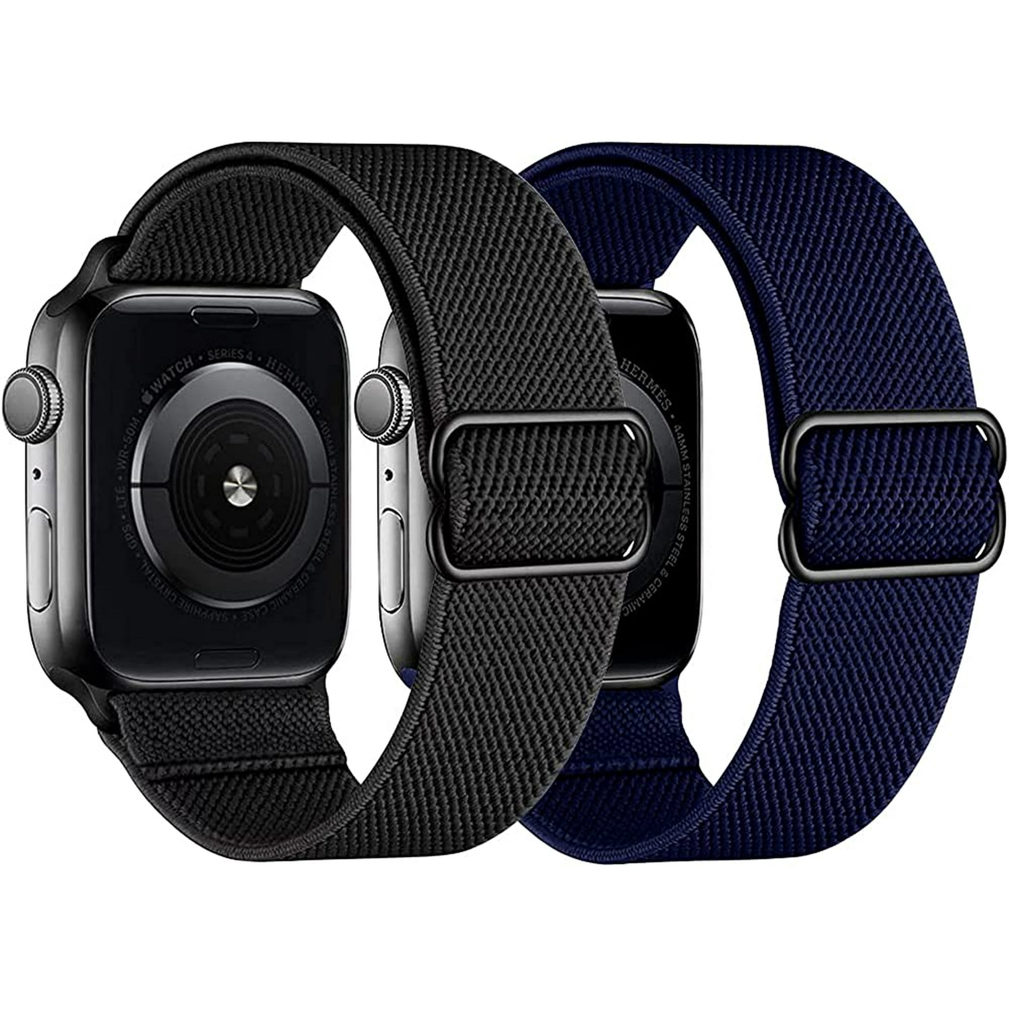 2 Pack Elastic Nylon Braided Watch Strap Compatible with Apple Watch 38mm 40mm 42mm 44mm Bands for Women Men Sport Solo Loop Thin Wristbands for