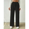 thumbnail image 2 of Niusricy Women Solid Basic Knit Wide Leg Pants Ladies Textured Straight-leg Trousers Bow Elastic Waistband Sweatpants Loose Casual Pull On Sweater Pants Bottom Fashion Daily Clothes Streetwear, 2 of 7