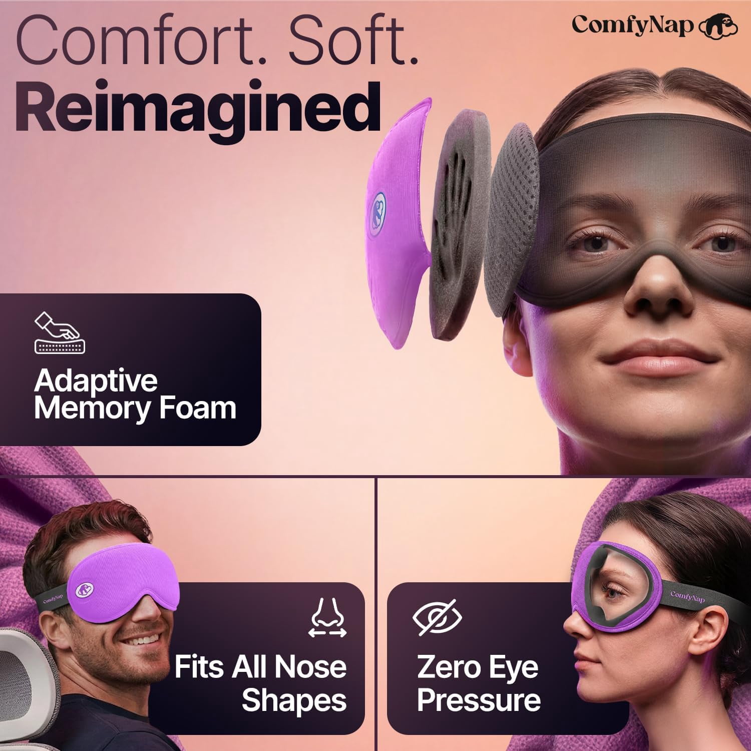 ComfyNap Sleep Eye Mask for Men and Women, Zero Eye Pressure 3D Sleeping Mask, 100% Light Blocking (Galaxy)