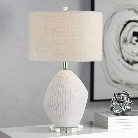 360 Lighting Lara 23" High Small Modern Coastal Accent 3-Way Table Lamp Sand White Finish Single Oatmeal Shade Living Room Bedroom