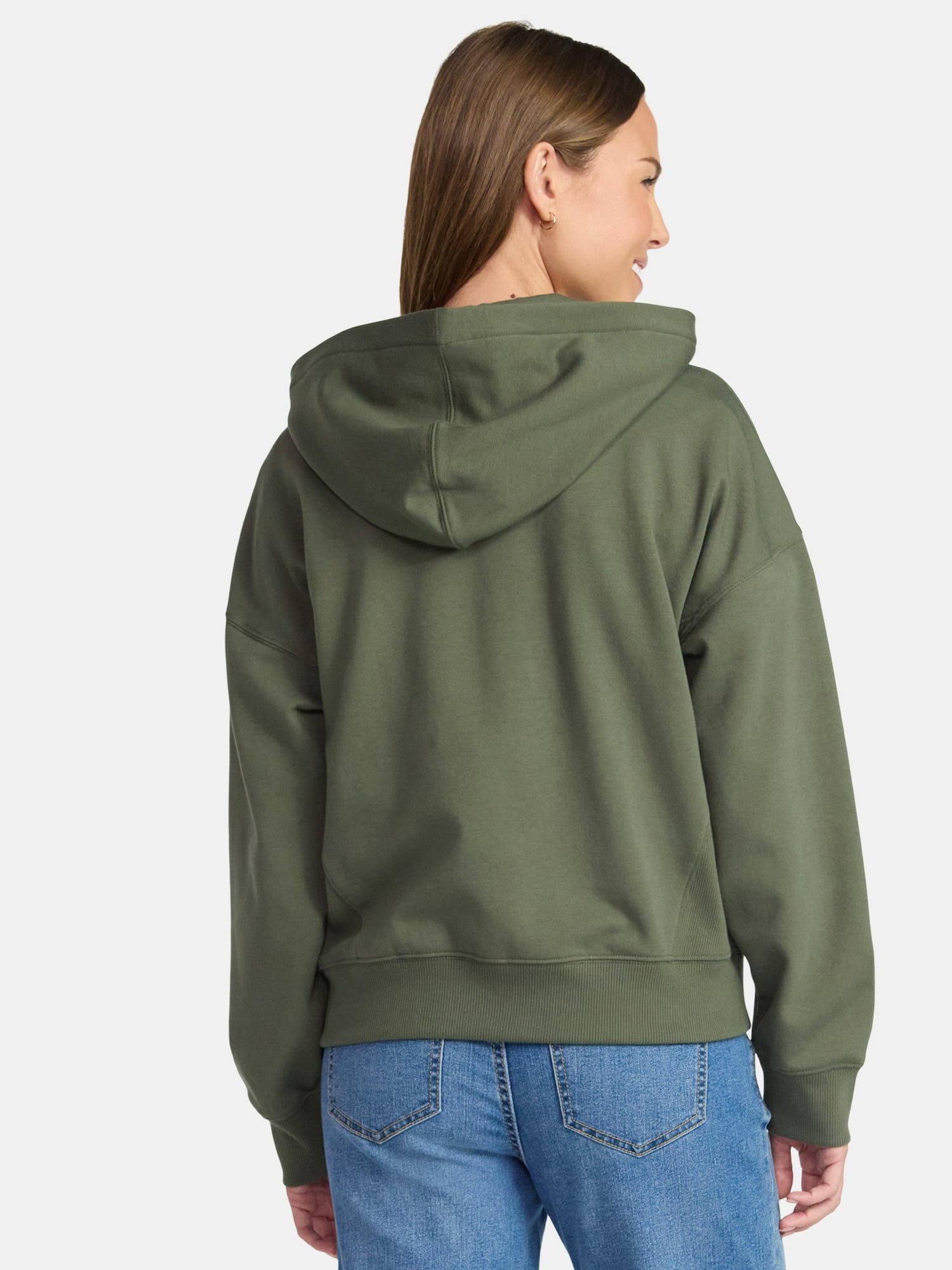 Time and Tru Women's Cropped Zip Up Fleece Hoodie, Sizes XS-XXXL