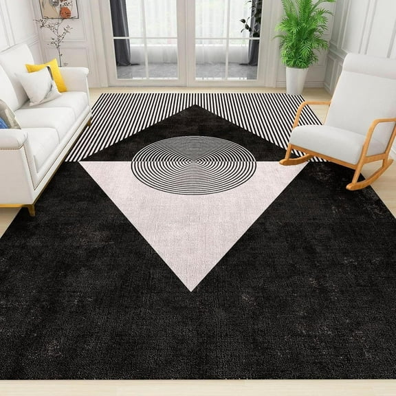 Black And White Abstract Geometric Lines Area Rug, Art Print Indoor Non-Slip Rugs, For Room Sofa Living Room Mat Bedroom Home Decor Floor Mats 1x2ft