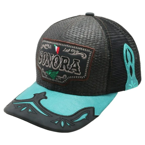 Mexico Sonora State Straw Fablic Trucker Black Cap Hat
